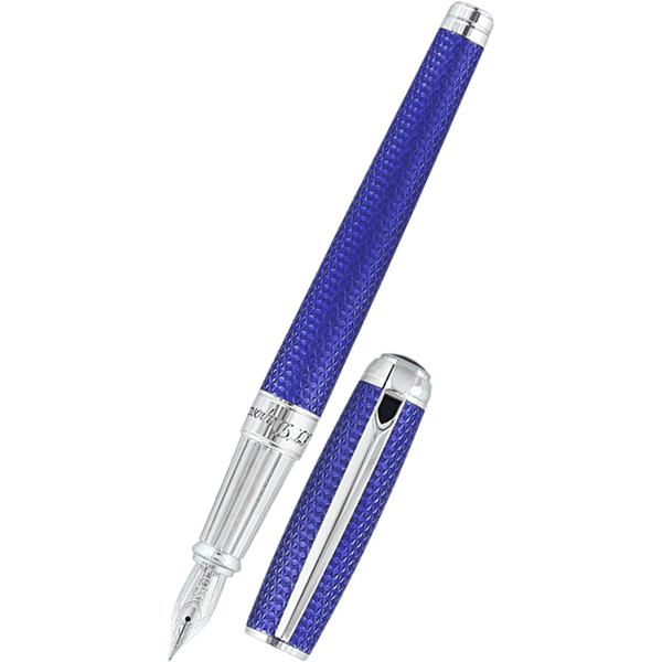 S T Dupont Line D Fountain Pen - Velvet Firehead Guilloche - Ocean Blue-Pen Boutique Ltd