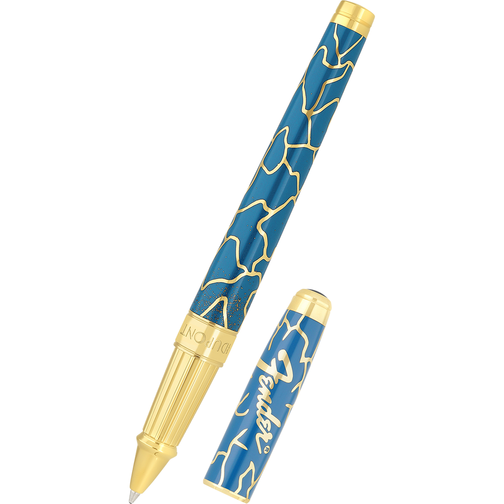 S T Dupont Line D Rollerball - Eternity Fender Blue & Golden (Large)-Pen Boutique Ltd