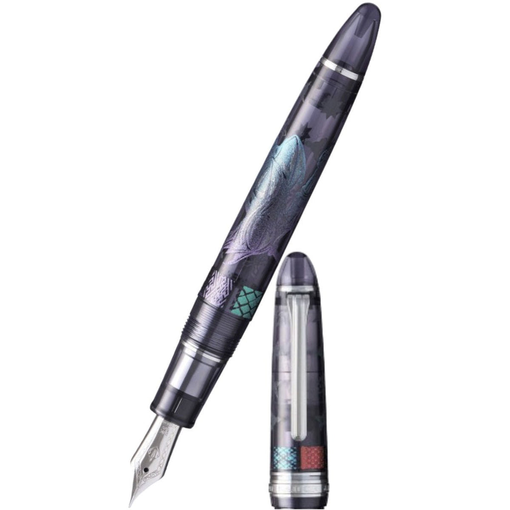 Sailor 1911L Maki-e Ninja Fountain Pen - Tsuki - Rhodium Trim - 21K Go