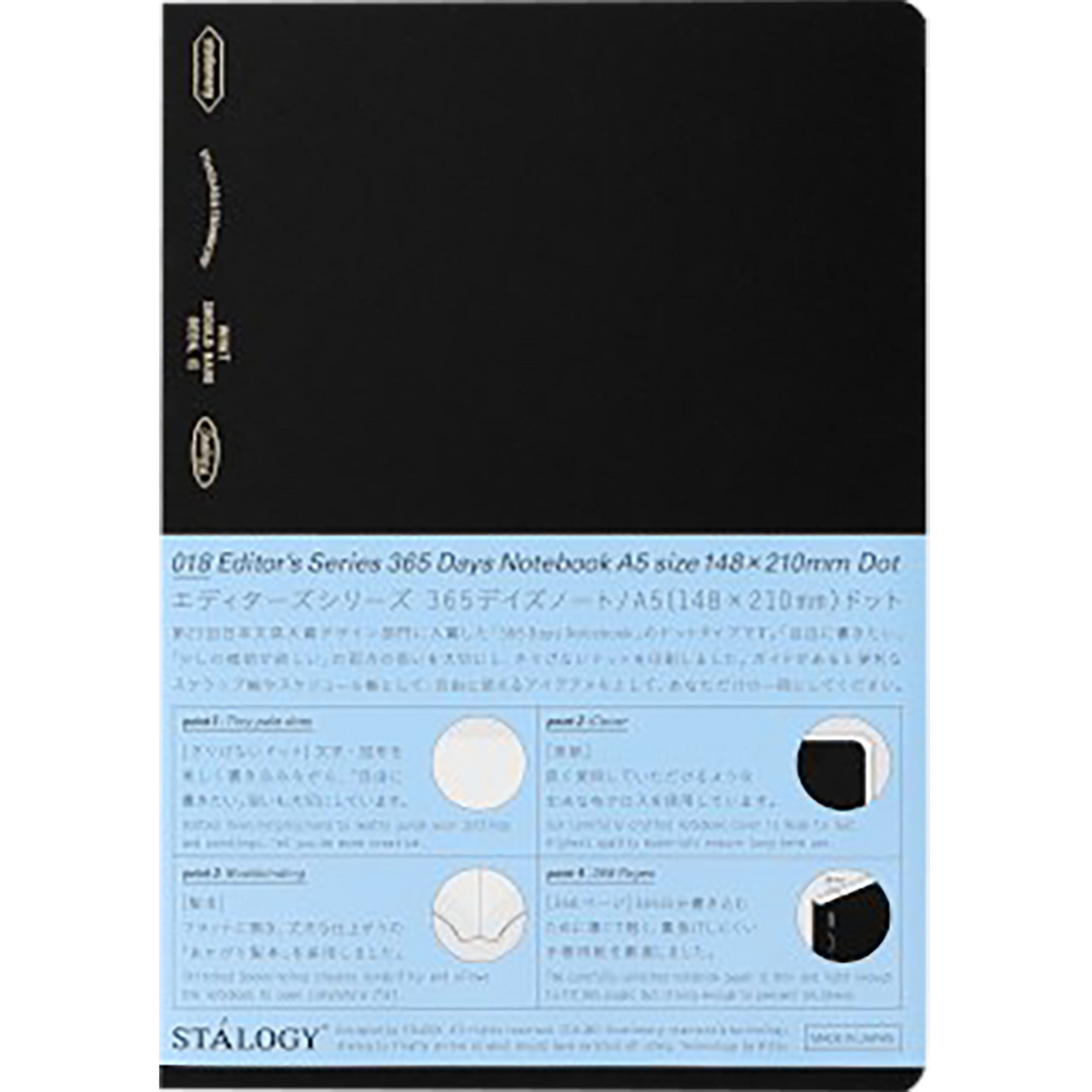 Stalogy 365 Days Notebook - Dotted - A5 - Black-Pen Boutique Ltd