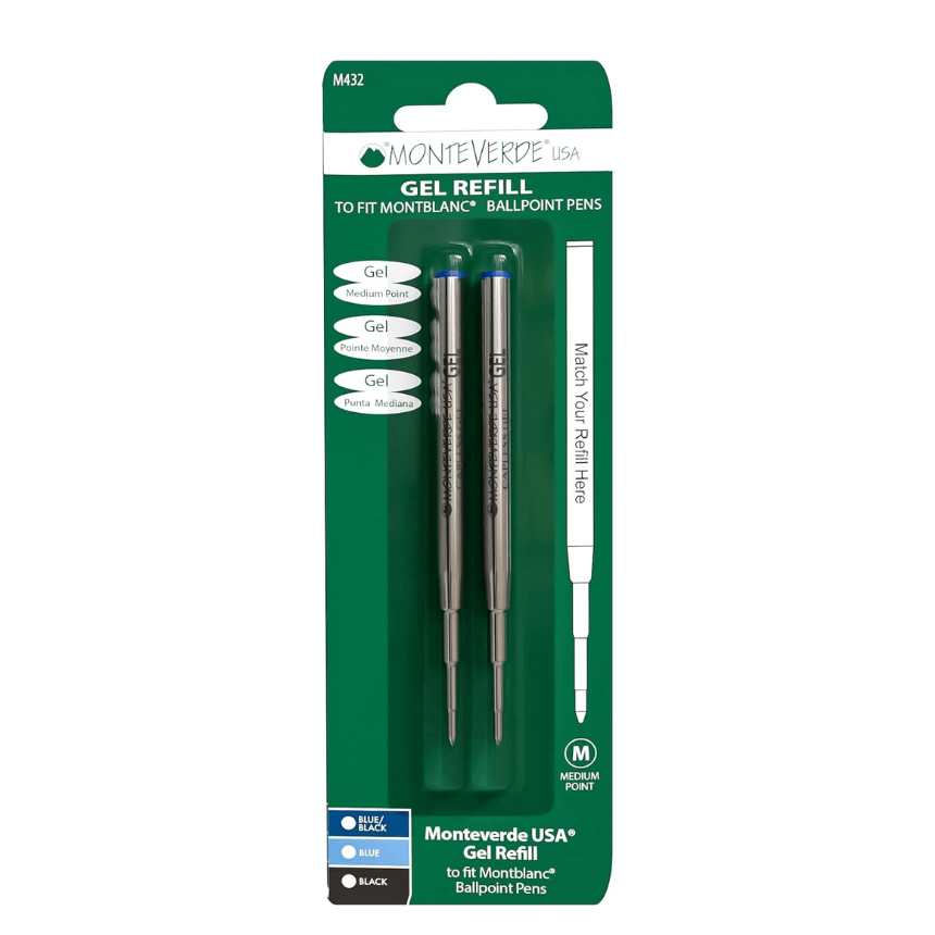 Monteverde Capless GEL Refill to fit most Rollerball Pen - Blue - Medium Point (2/pack) - Blister Card-Pen Boutique Ltd