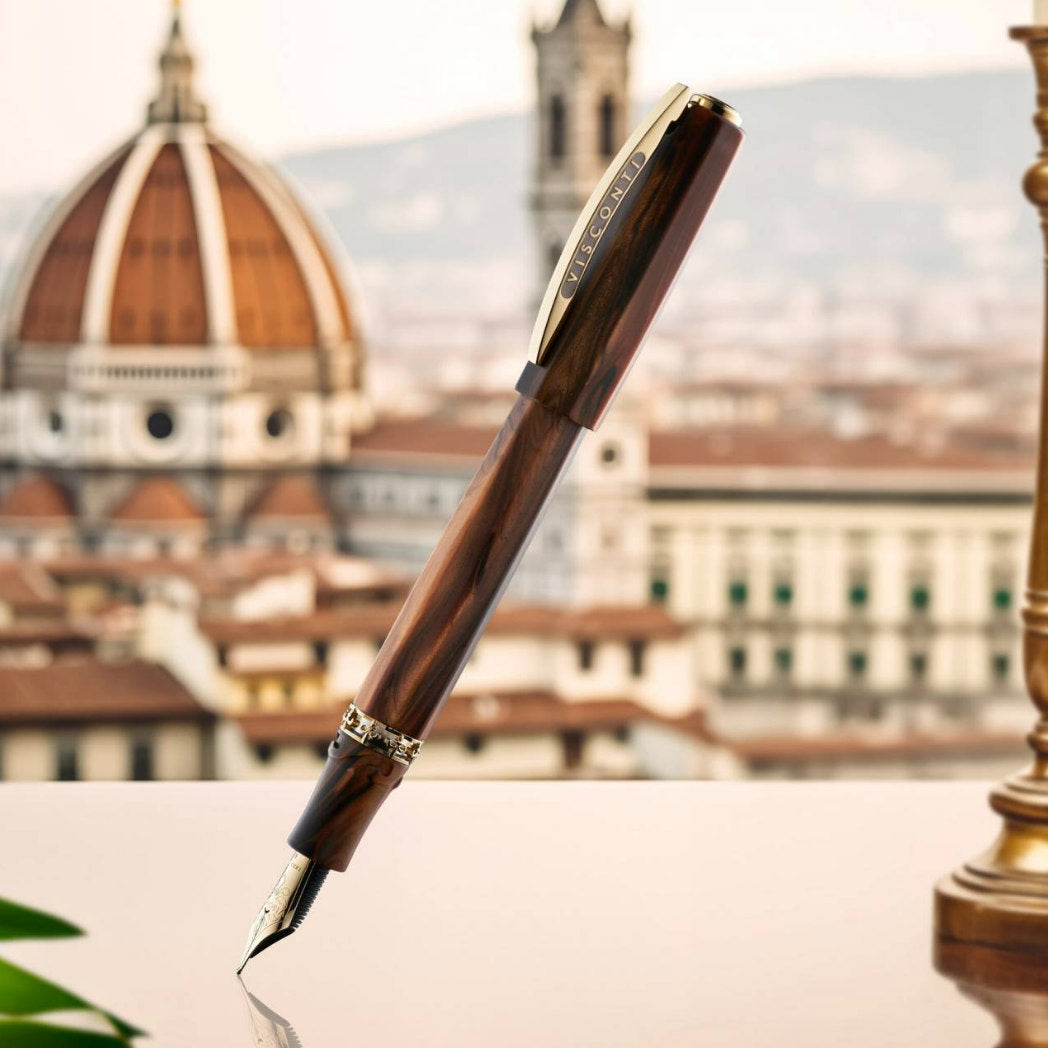 Visconti Medici Fountain Pen - Briarwood - Yellow Gold Trim - Oversize-Pen Boutique Ltd