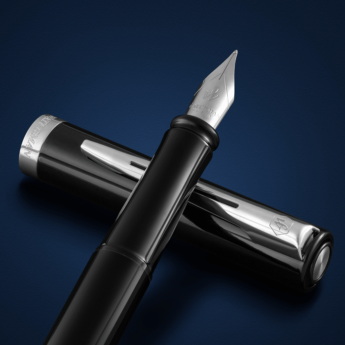 Waterman Impression Fountain Pen - Black - Chrome Trim - Pen Boutique Ltd