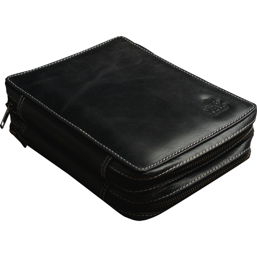 Yak Leather 26 Double Sided Zipped Pen Holder - Black-Pen Boutique Ltd