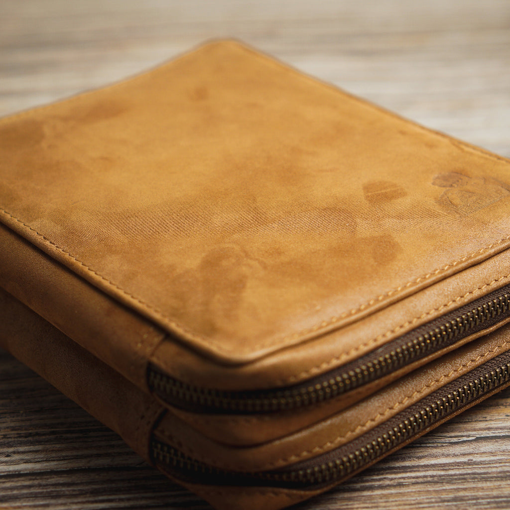 Yak Leather 26 Double Sided Zipped Pen Holder - Tan-Pen Boutique Ltd