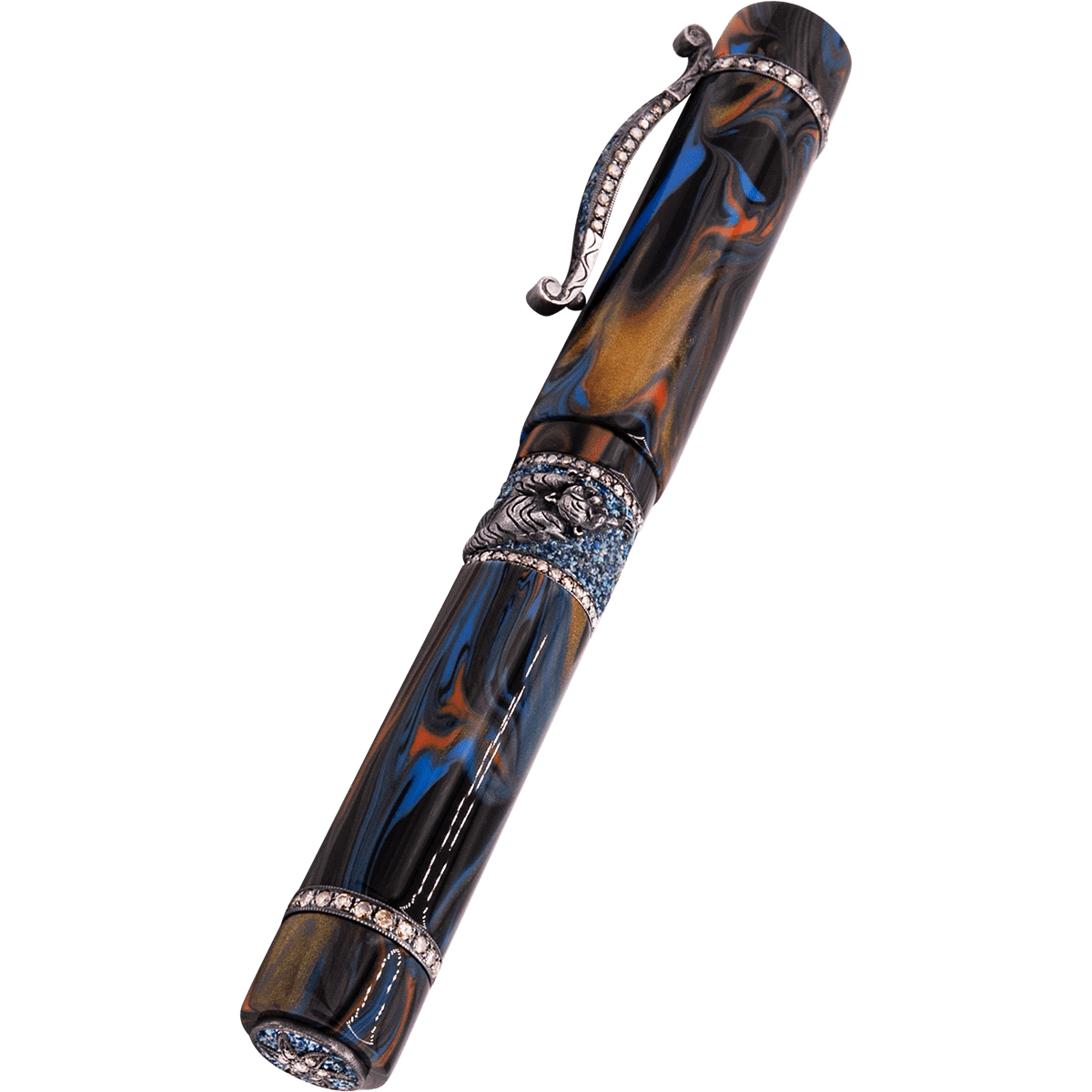 Zeki Karaca Jewellery Harman Fountain Pen - Rare Lapis Mosaic - Silver Trim - Pen Boutique Ltd