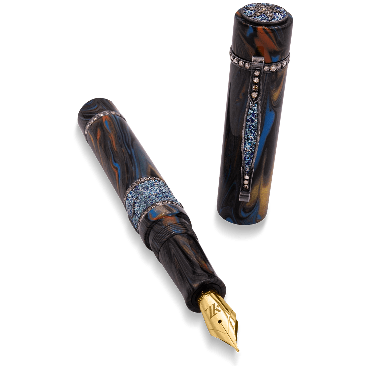 Zeki Karaca Jewellery Harman Fountain Pen - Rare Lapis Mosaic - Silver Trim - Pen Boutique Ltd