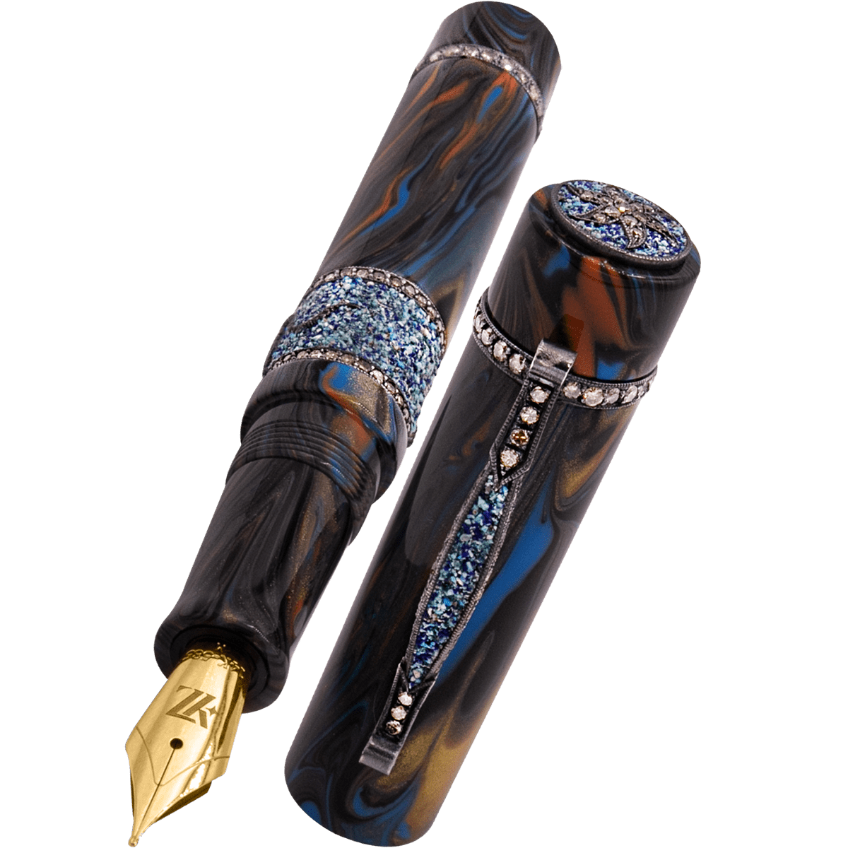 Zeki Karaca Jewellery Harman Fountain Pen - Rare Lapis Mosaic - Silver Trim - Pen Boutique Ltd