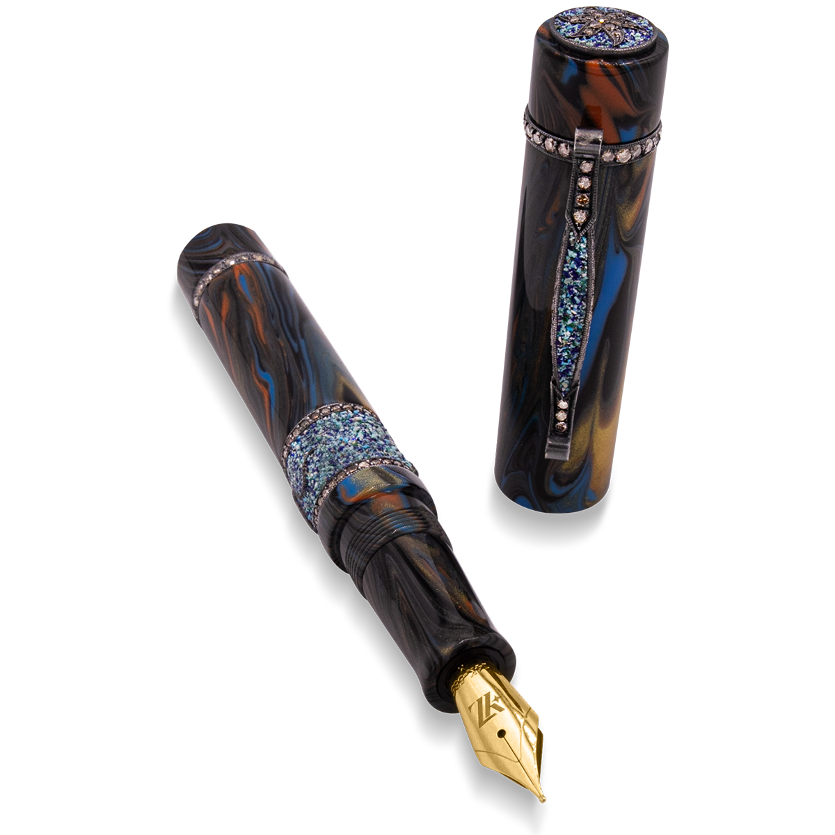Zeki Karaca Jewellery Harman Fountain Pen - Rare Lapis Mosaic - Silver Trim