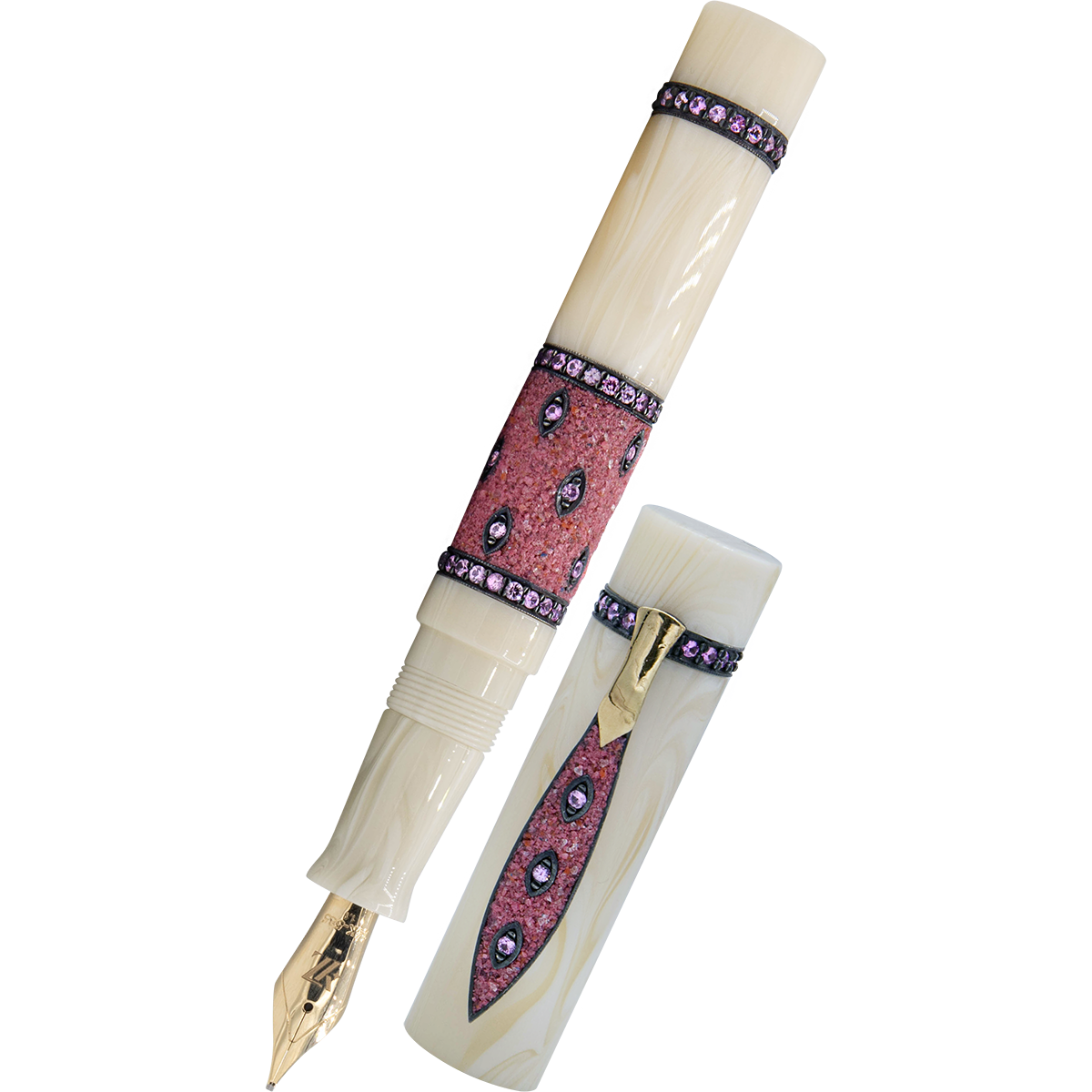 Zeki Karaca Jewellery Harman Fountain Pen - White - Red Sapphire Gem (Limited Edition)