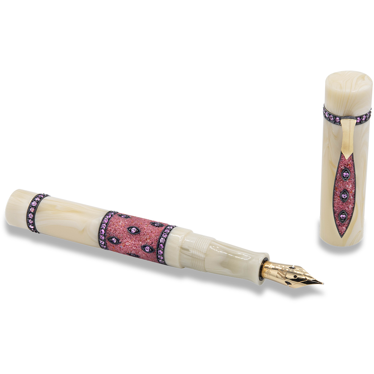 Zeki Karaca Jewellery Harman Fountain Pen - White - Red Sapphire Gem (Limited Edition)