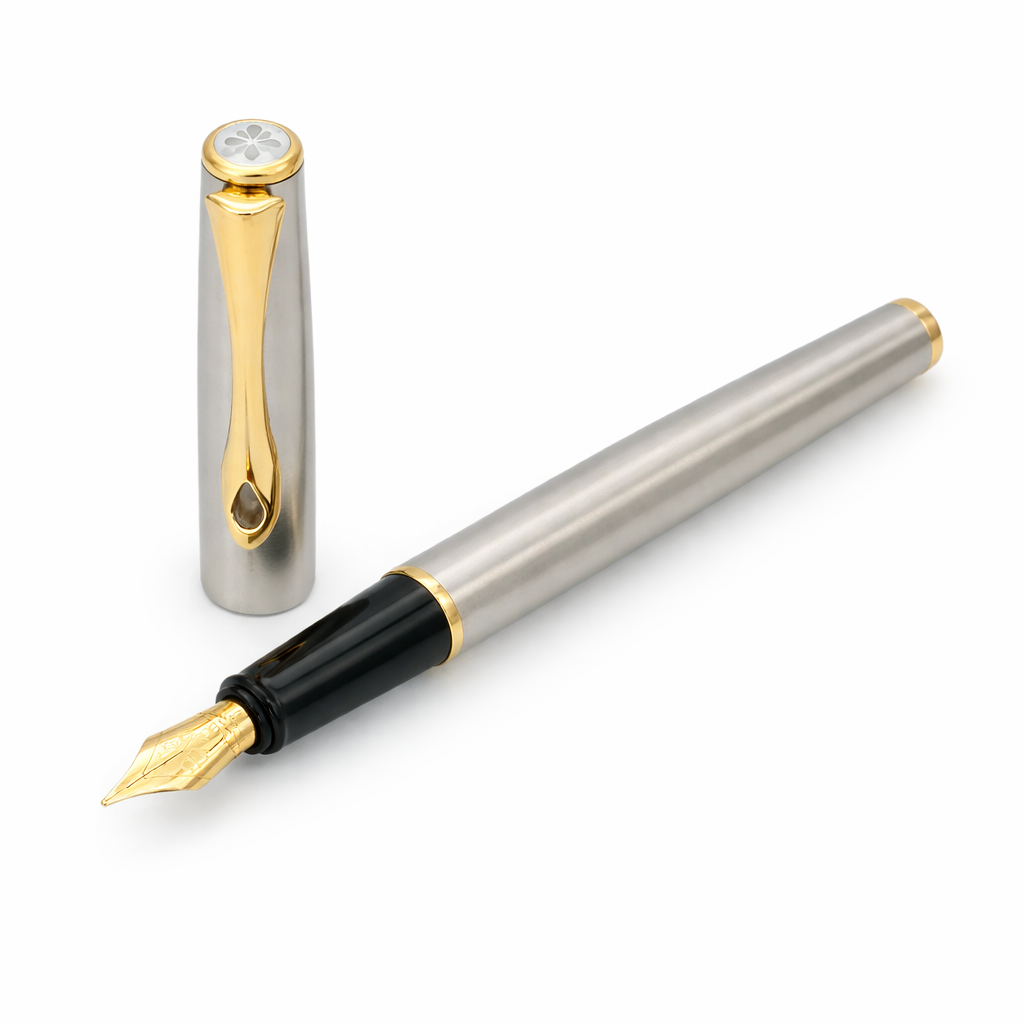 Diplomat Traveller Fountain Pen - Stainless Steel Gold-Pen Boutique Ltd