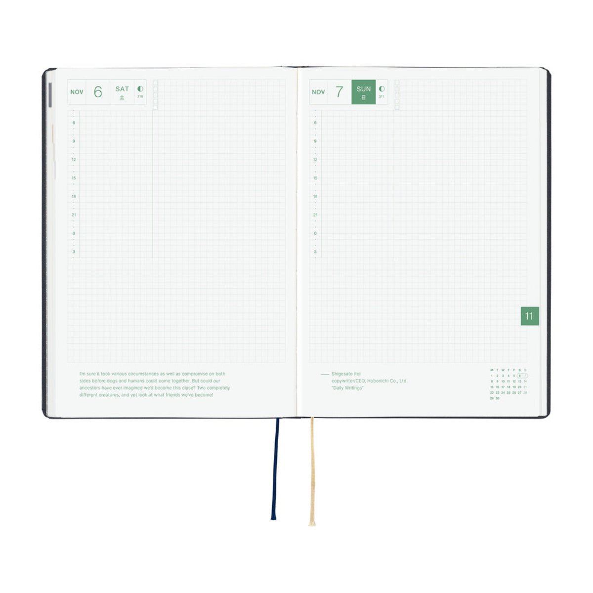 Hobonichi 2027 Light Hard Cover English Book - Slash (Navy) & HON Stamped - A5 (January Start) - Pen Boutique Ltd
