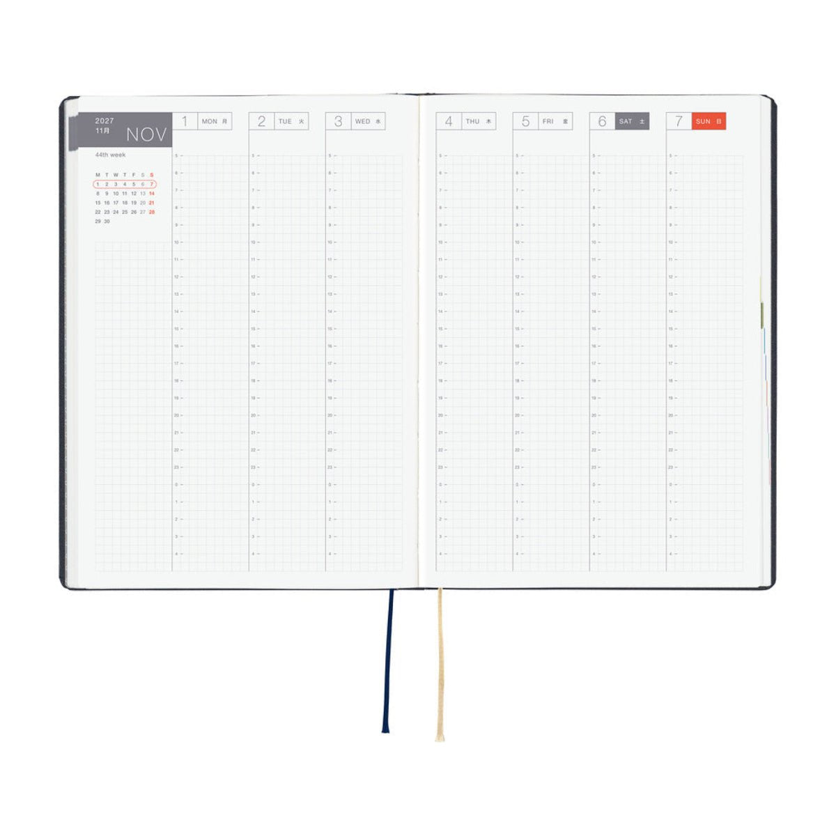 Hobonichi 2027 Light Hard Cover English Book - Slash (Navy) & HON Stamped - A5 (January Start) - Pen Boutique Ltd