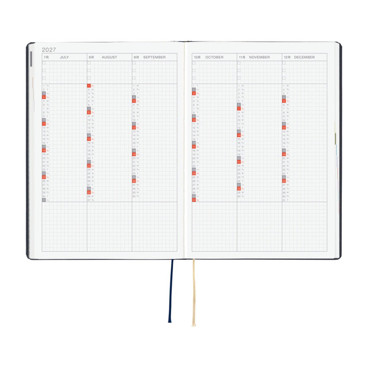 Hobonichi 2027 Light Hard Cover English Book - Slash (Navy) & HON Stamped - A5 (January Start) - Pen Boutique Ltd