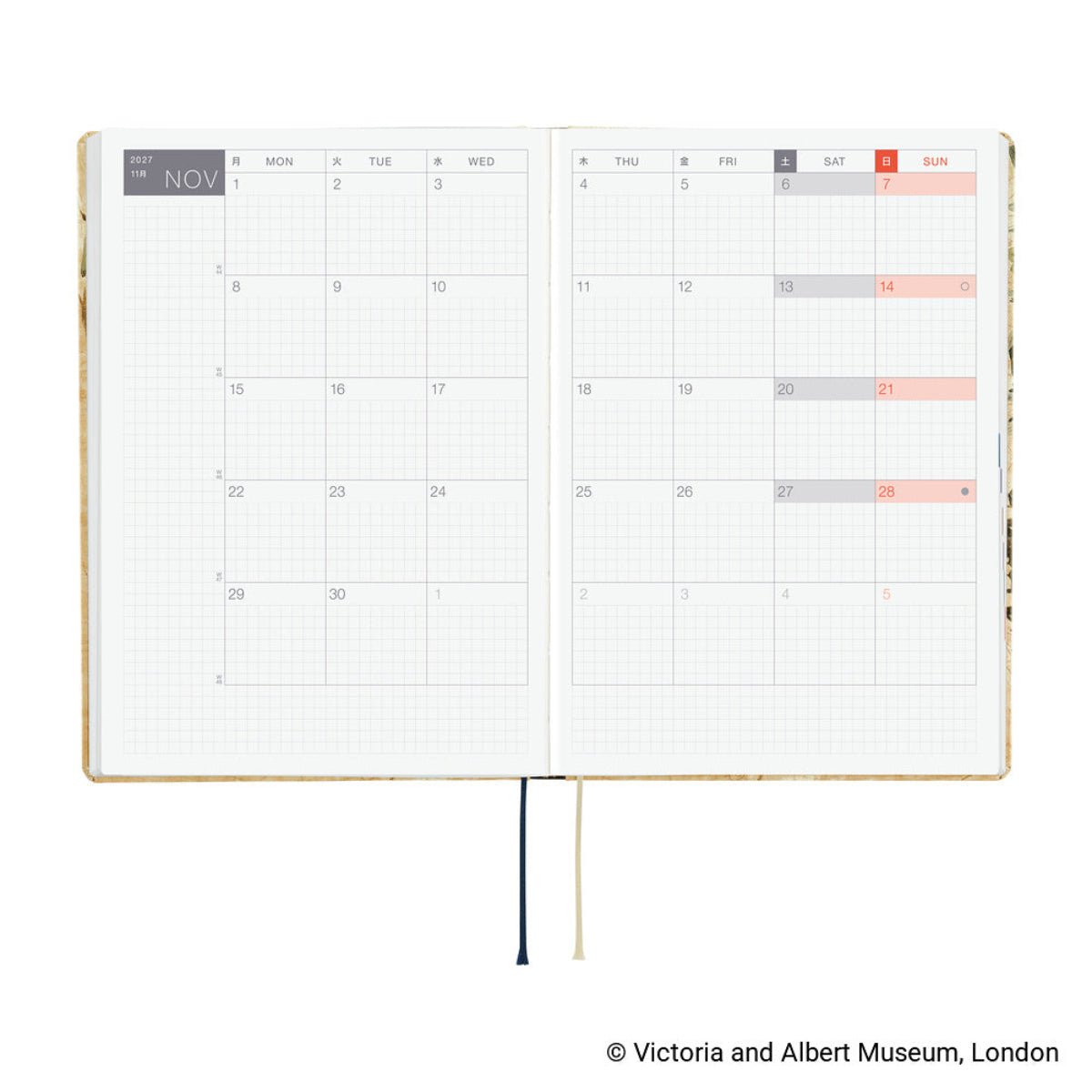 Hobonichi 2027 HON Light Hard Cover English Book - V&A Series: Vine - A5 (January Start) - Pen Boutique Ltd