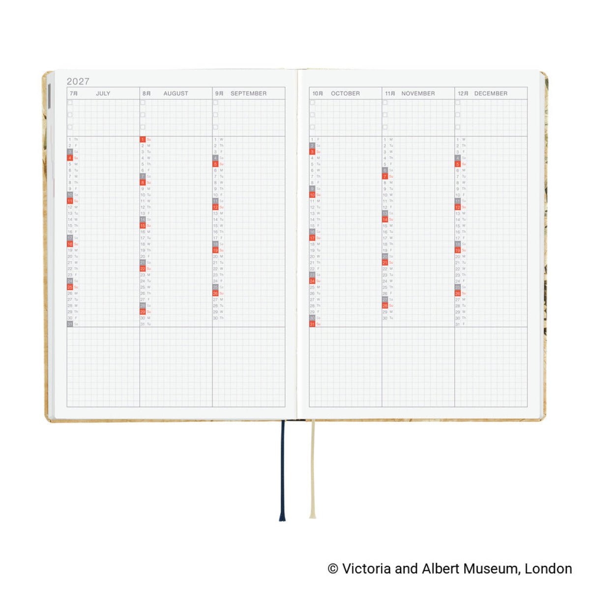 Hobonichi 2027 HON Light Hard Cover English Book - V&A Series: Vine - A5 (January Start) - Pen Boutique Ltd
