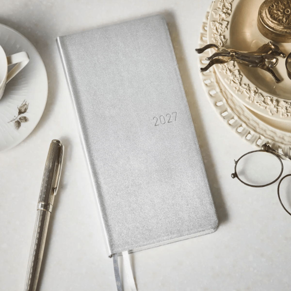 Hobonichi 2027 Light Hardcover English Book - Leather: Noble Silver - Tall & Slim (Weeks - January Start) - Pen Boutique Ltd