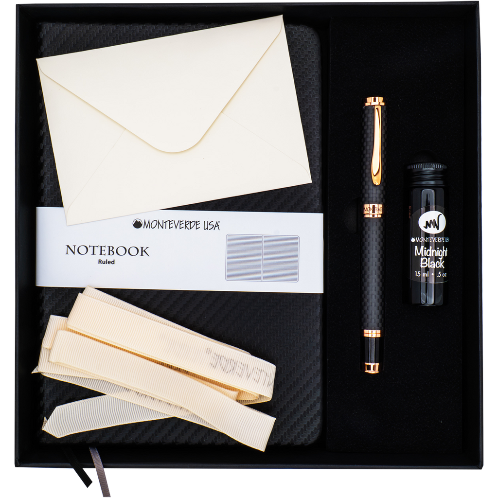 Monteverde Innova Fountain Pen Notebook Set - Carbon Fiber - Rosegold