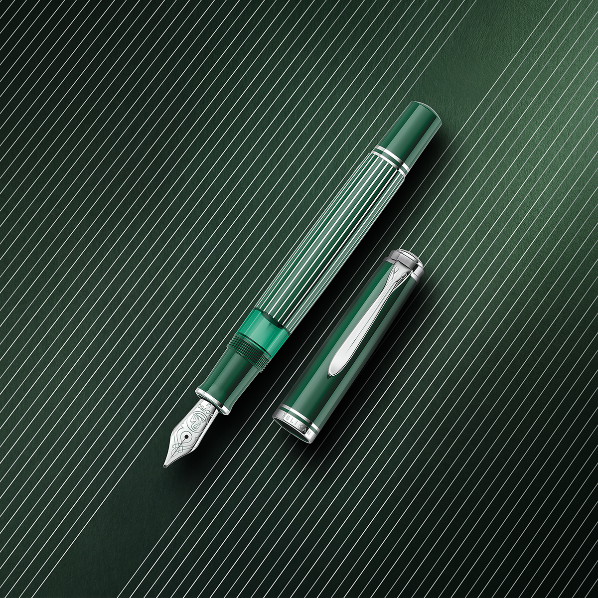 Pelikan Souveran Fountain Pen - M815 Metal Striped Green (Special Edition)