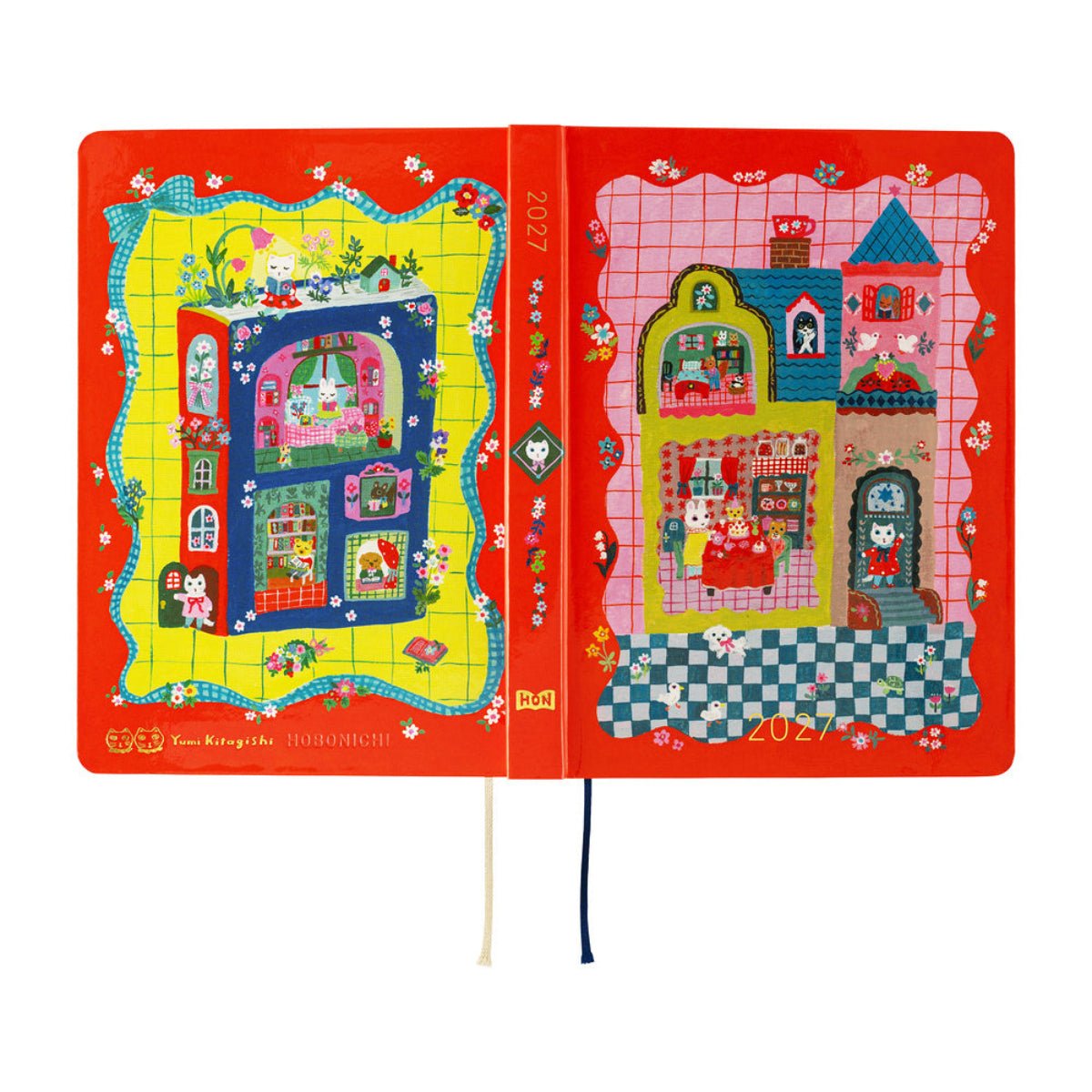 Hobonichi 2027 HON Light Hard Cover English Book - Yumi Kitagishi: White Cat and Rabbit’s Tea Room - A6 (January Start) - Pen Boutique Ltd