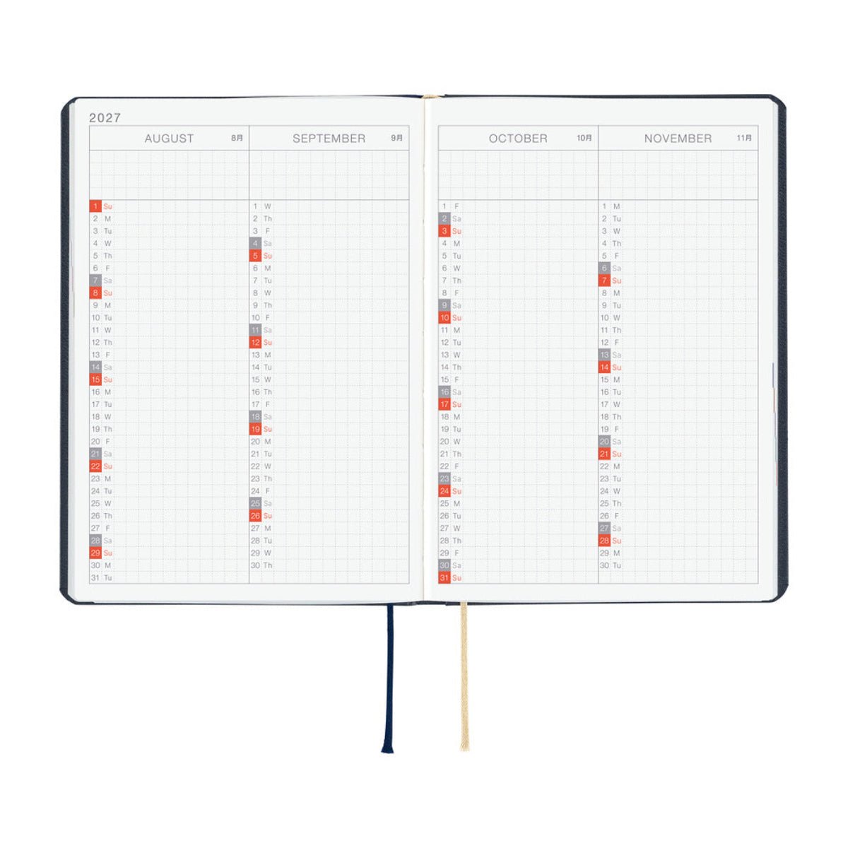 Hobonichi 2027 Light Hard Cover English Book - Slash (Navy) & HON Stamped - A6 (January Start) - Pen Boutique Ltd