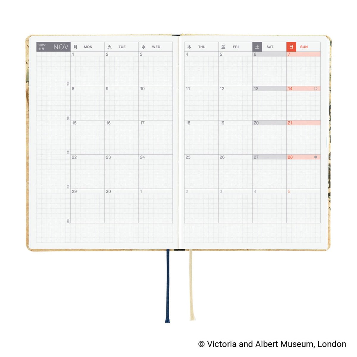 Hobonichi 2027 HON Light Hard Cover English Book - V&A Series: Vine - A6 (January Start) - Pen Boutique Ltd