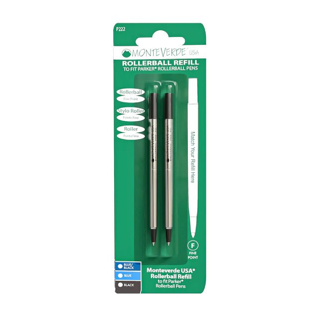 Monteverde Rollerbal Refill (to fit Parker) - Blue - Fine Point (2/pack) - Blister Card - Pen Boutique Ltd