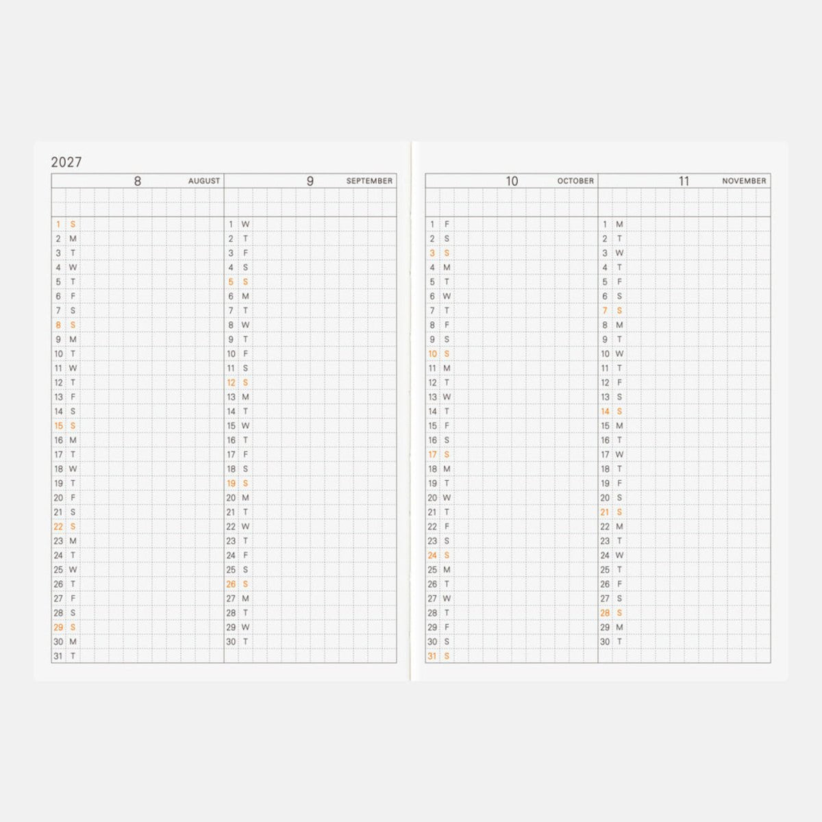 Hobonichi Techo 2027 English Planner Refill Book - A6 (Daily - January Start - Monday Start) - Pen Boutique Ltd