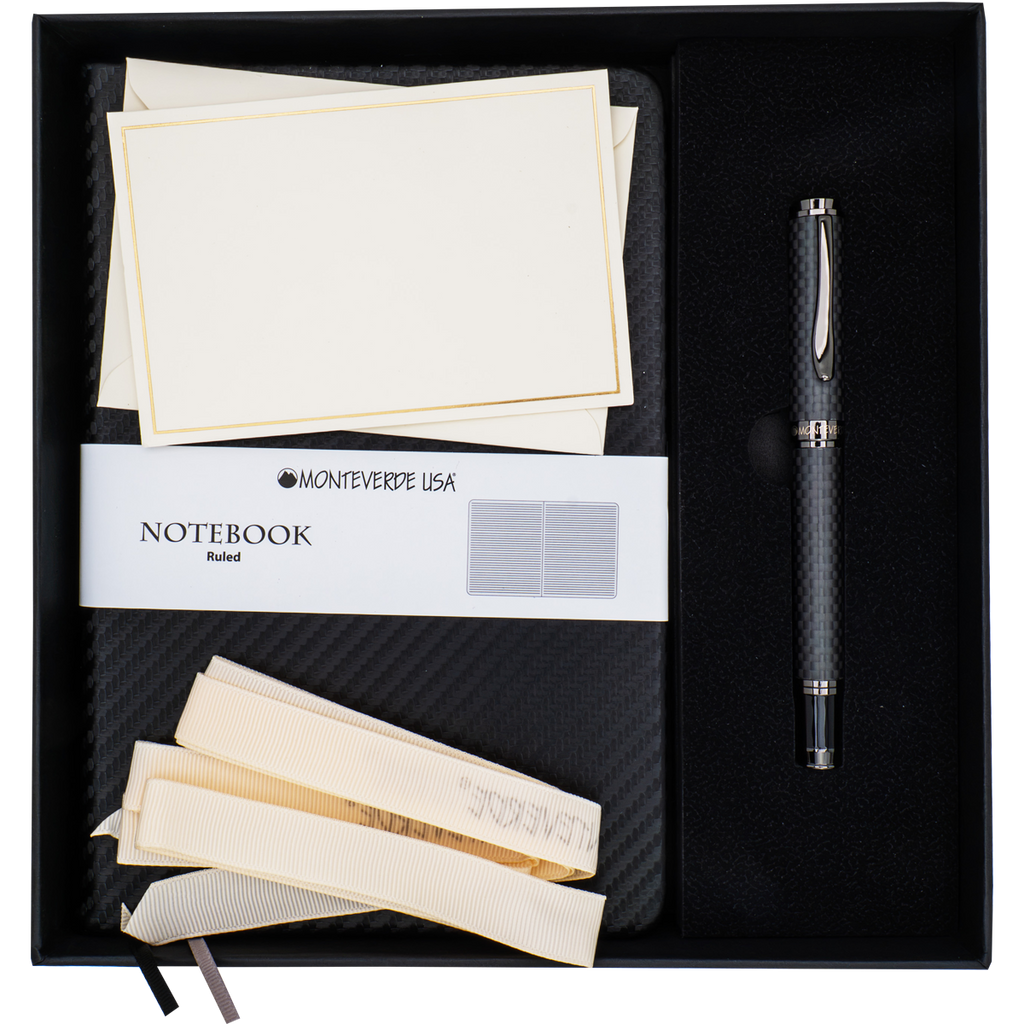 Monteverde Innova Rollerball Pen Notebook Set - Carbon Fiber - Gunmetal