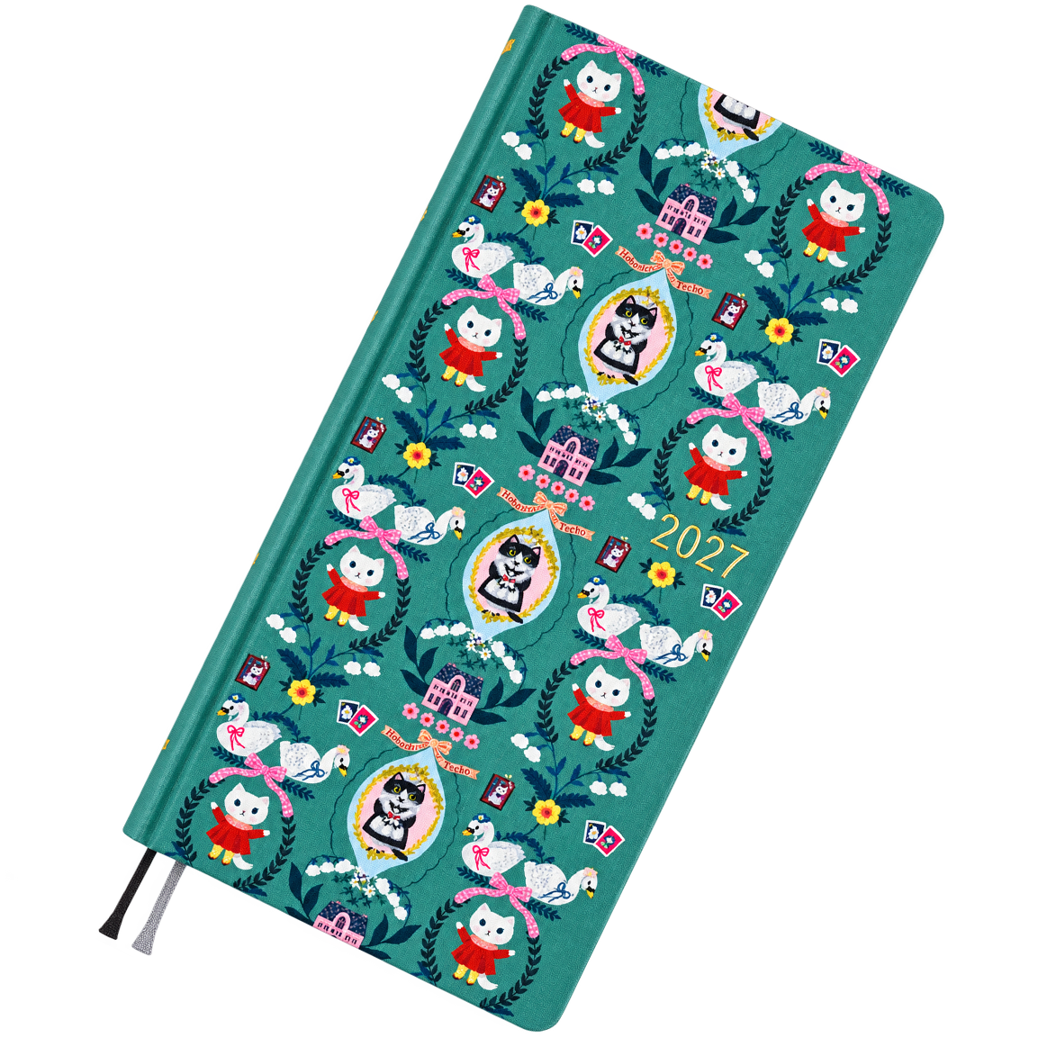 Hobonichi 2027 Light Hardcover Book - Yumi Kitagishi: White Cat Wallpaper - Tall & Slim (Weeks - Janaury Start) - Pen Boutique Ltd