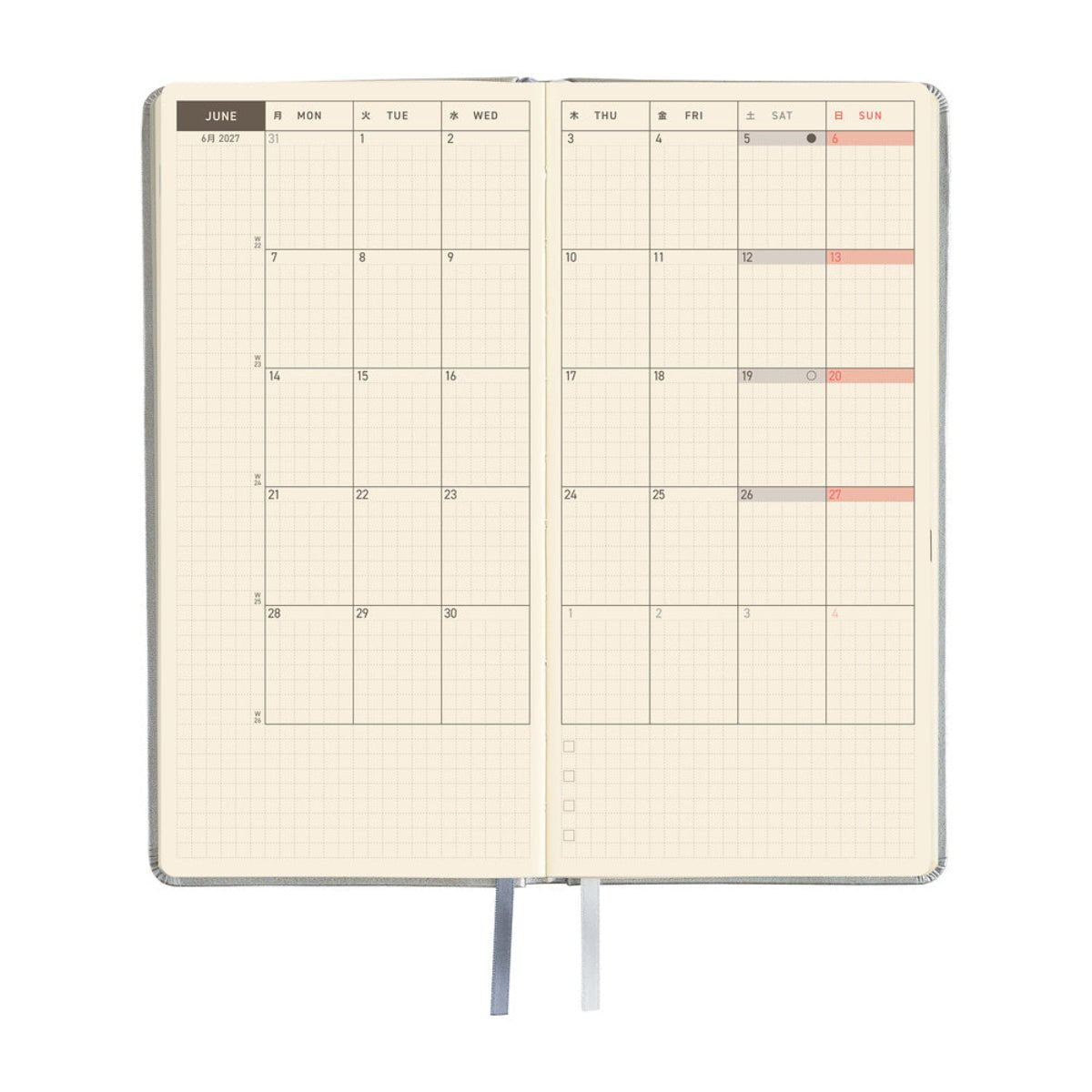 Hobonichi 2027 Light Hardcover English Book - Leather: Noble Silver - Tall & Slim (Weeks - January Start) - Pen Boutique Ltd