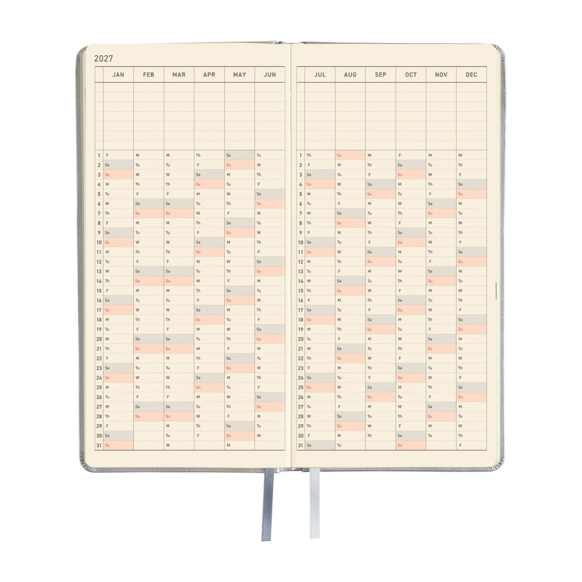Hobonichi 2027 Light Hardcover English Book - Leather: Noble Silver - Tall & Slim (Weeks - January Start) - Pen Boutique Ltd