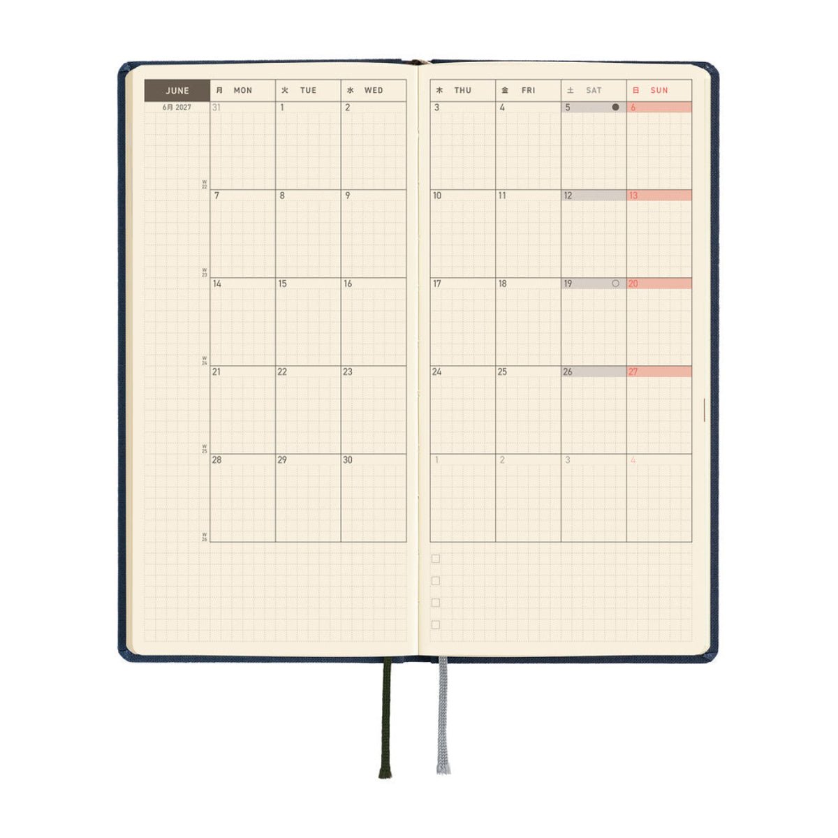 Hobonichi 2027 Light Hardcover Book - Colors: Midnight Blue - Tall & Slim (Weeks - January Start) - Pen Boutique Ltd