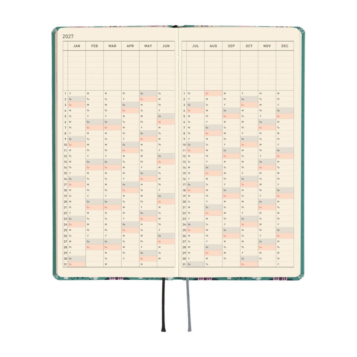 Hobonichi 2027 Light Hardcover Book - Yumi Kitagishi: White Cat Wallpaper - Tall & Slim (Weeks - Janaury Start) - Pen Boutique Ltd