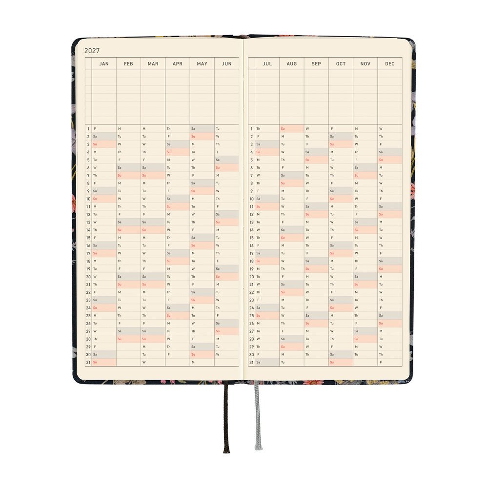 Hobonichi 2027 Light Hard Cover English Book - Liberty Fabrics: Floral Remedy - Tall & Slim (Weeks - January Start) - Pen Boutique Ltd
