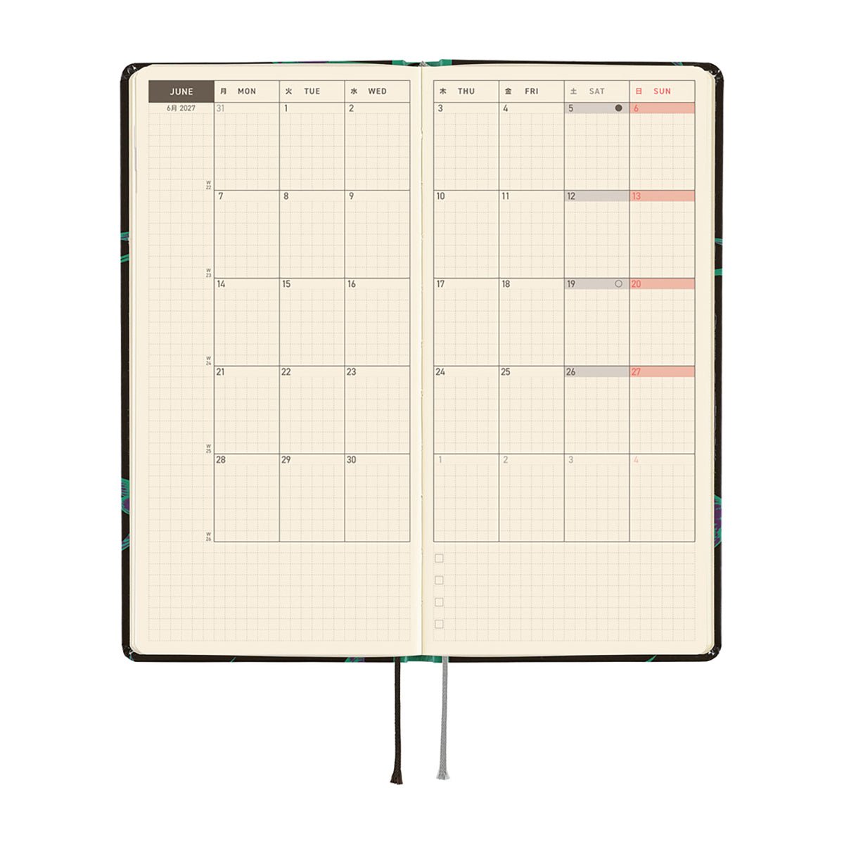 Hobonichi Light Hardcover English Book - Natal Design: Lucky Swallow - Tall & Slim (Weeks - Jan Start) - Pen Boutique Ltd