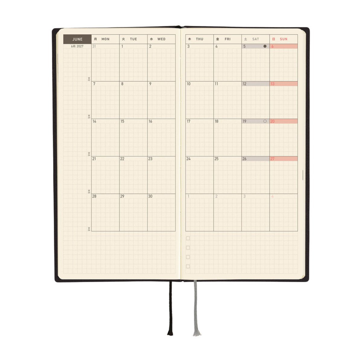 Hobonichi 2027 Soft Cover English Book - White Line: Black - Tall & Slim (Weeks - January Start) - Pen Boutique Ltd