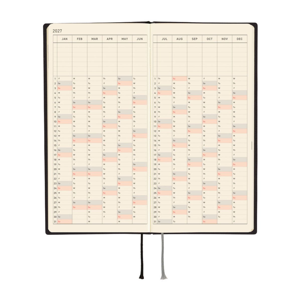 Hobonichi 2027 Soft Cover English Book - White Line: Black - Tall & Slim (Weeks - January Start) - Pen Boutique Ltd
