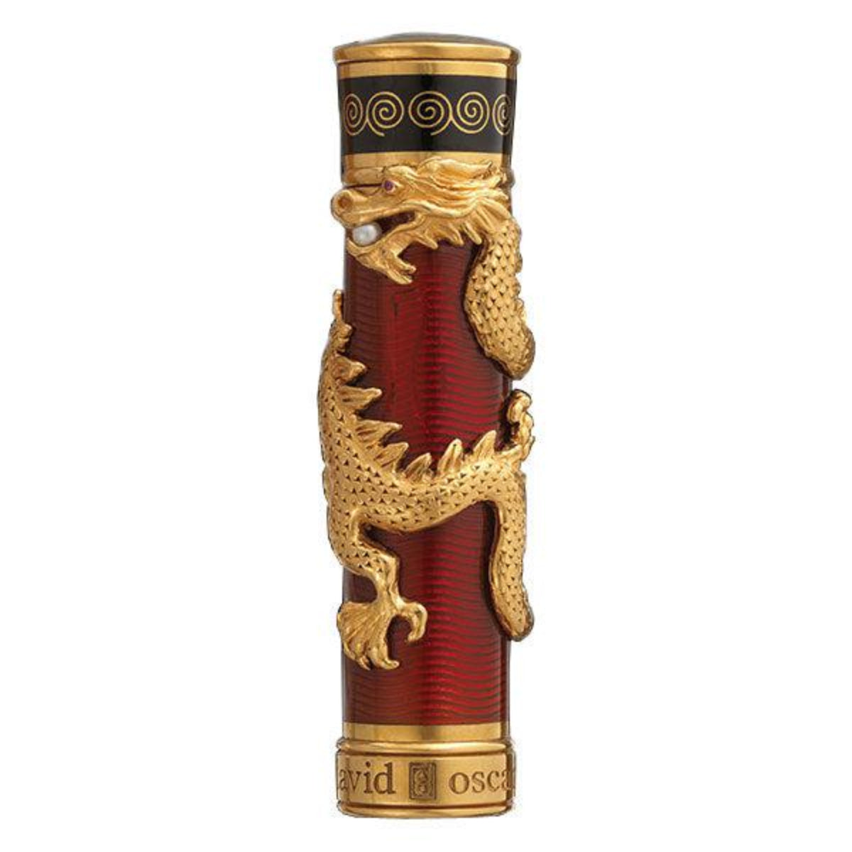 David Oscarson Black Water Dragon Fountain Pen - Translucent Ruby Red and Opaque Onyx Black Hard Enamel with Gold Vermeil-Pen Boutique Ltd