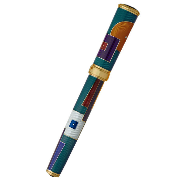 David Oscarson 15th Anniversary/American Art Deco Rollerball Pen - Translucent Teal with Multi-colored & Gold Vermeil-Pen Boutique Ltd