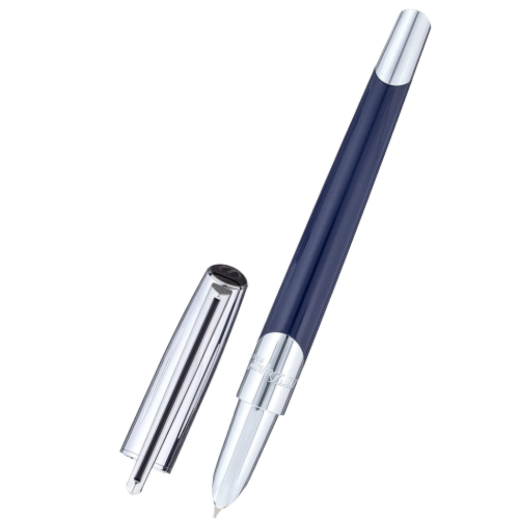 ST Dupont Defi Millennium Silver/Blue Navy Fountain Pen-Pen Boutique Ltd