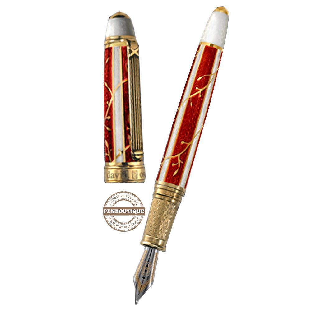 David Oscarson Trellis Fountain Pen - Limited Edition - Red & White/18k YG Vermeil-Pen Boutique Ltd