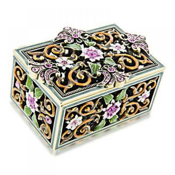 PBL Jewel Box with Pink Floral Design Made with Swarovski Crystals Gift Box-Pen Boutique Ltd