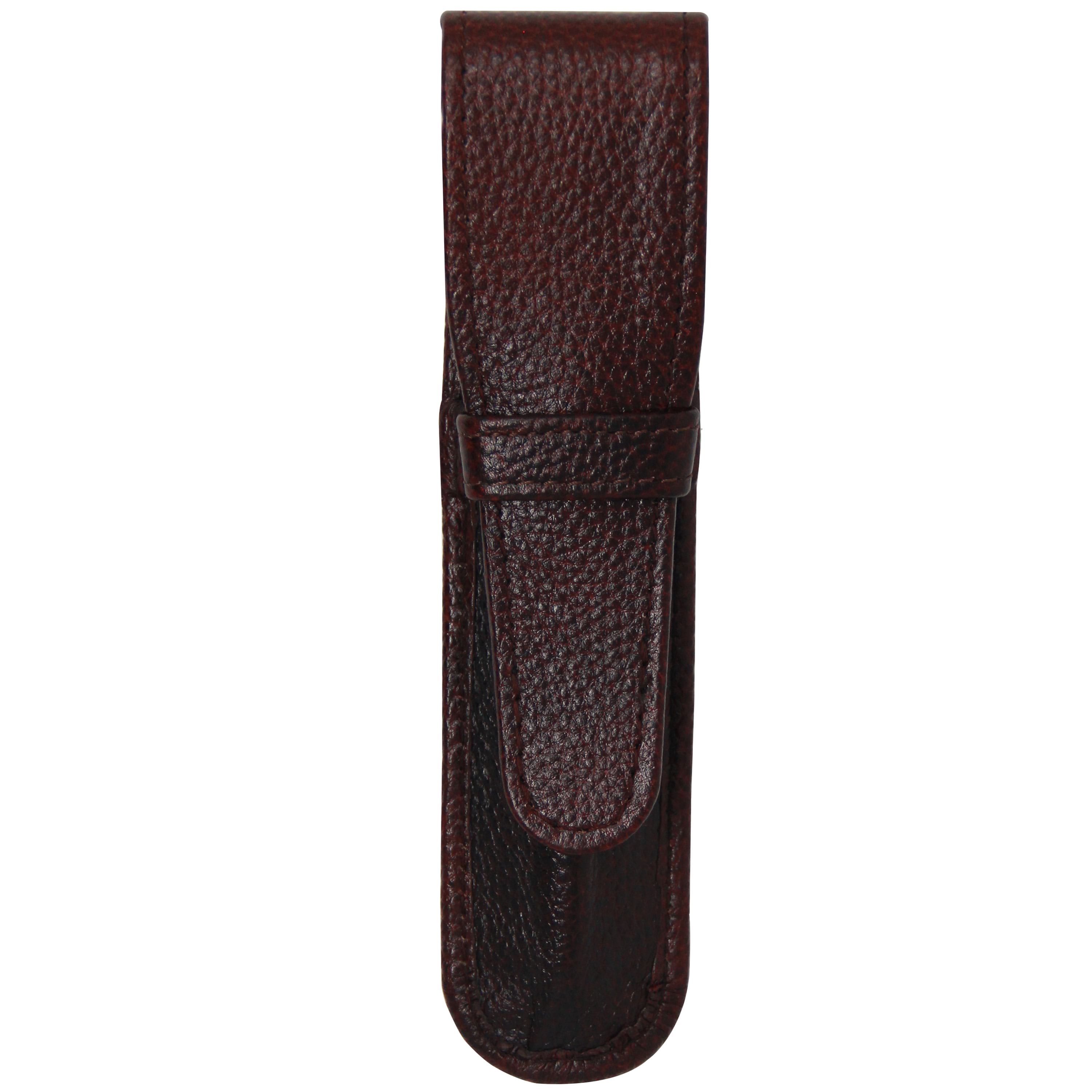 Yak Leather Premium Leather One Pen Pouch with Flap Brown-Pen Boutique Ltd