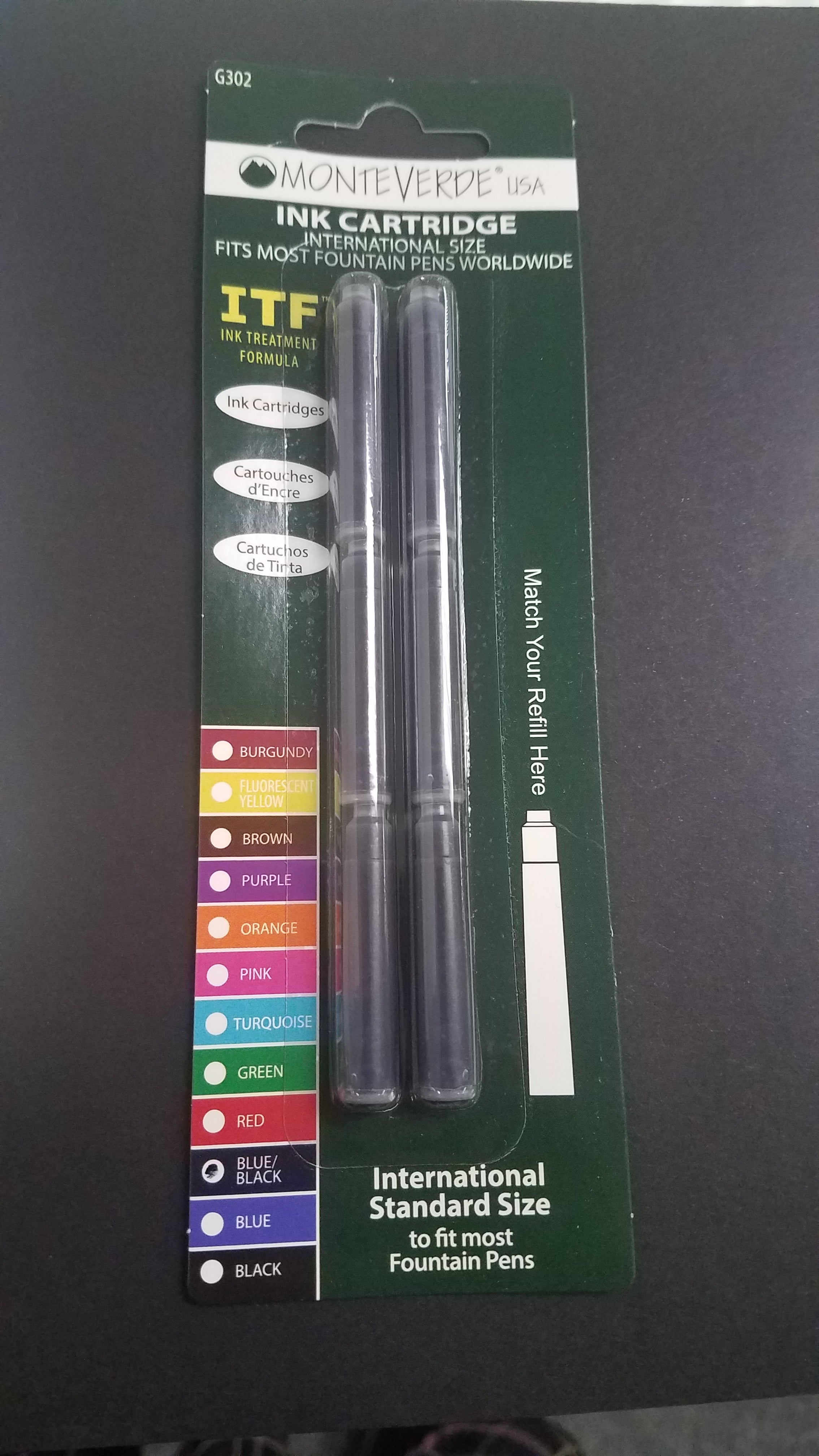 Monteverde Ink Cartridges - Blue-Black - International Size (6 per pack)-Pen Boutique Ltd