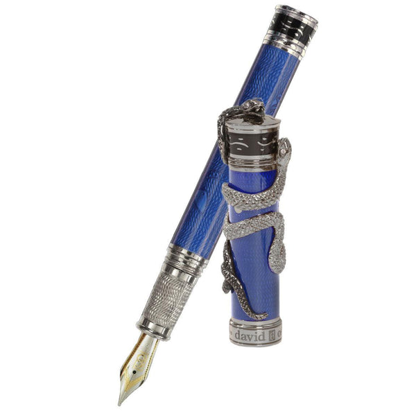 David Oscarson Black Water Snake Fountain Pen - Translucent Royal Blue and Opaque Black Hard Enamel-Pen Boutique Ltd