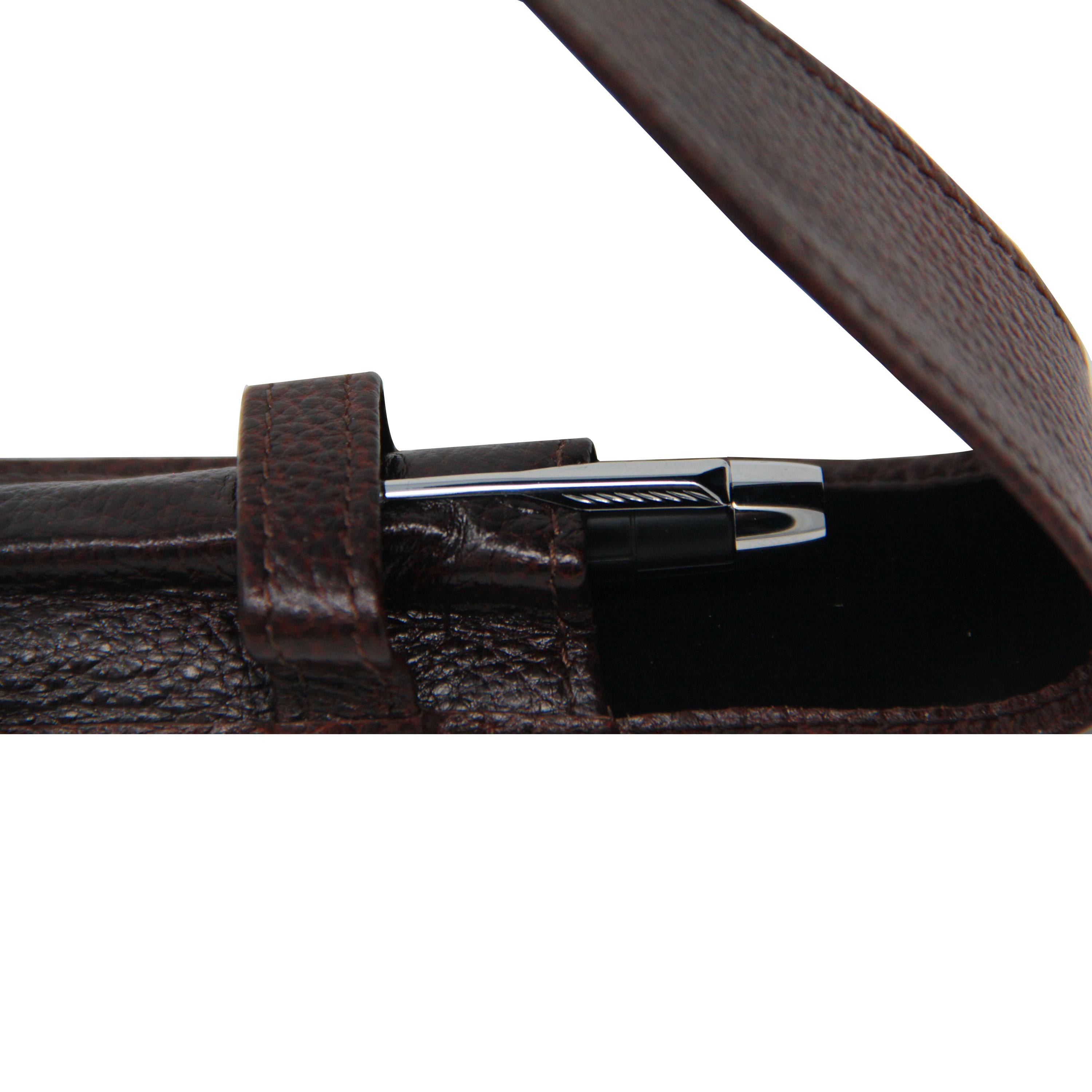 Yak Leather Premium Leather One Pen Pouch with Flap Brown-Pen Boutique Ltd