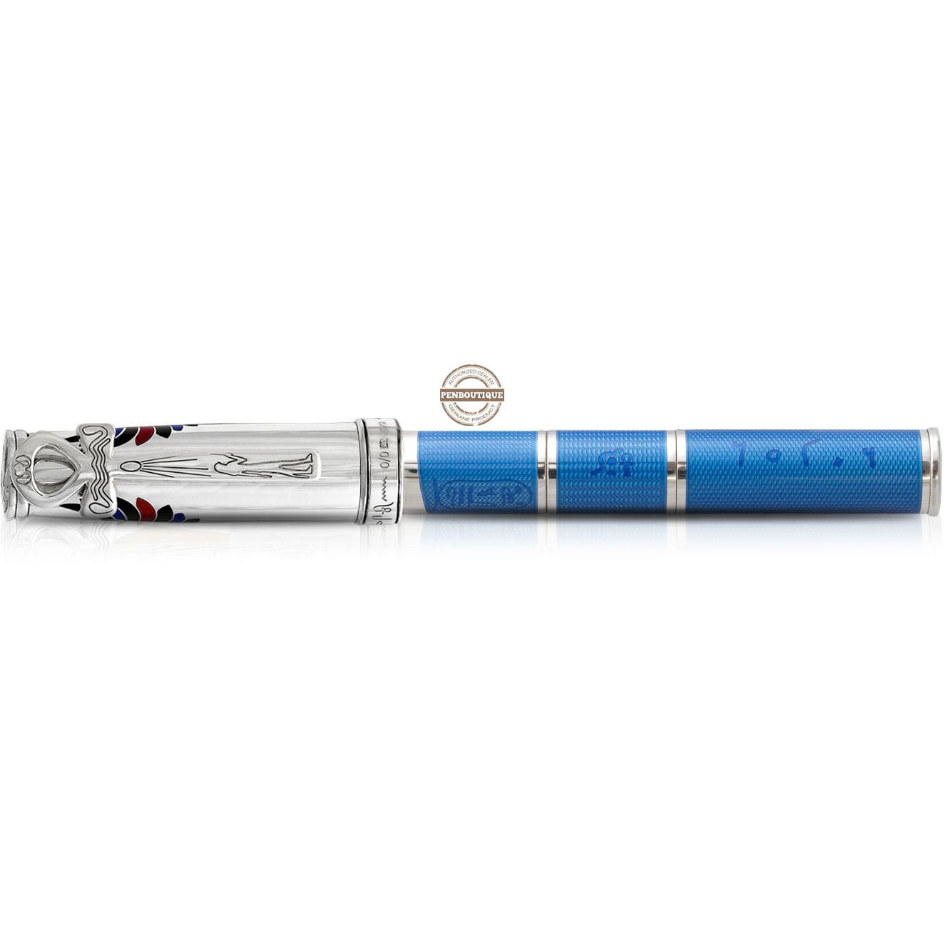 David Oscarson Rosetta Stone Rollerball Pen - Translucent Sapphire Blue and Opaque Black and Red Hard Enamel-Pen Boutique Ltd