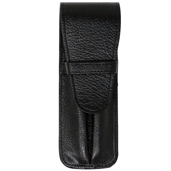 Yak Leather Premium Leather Two Pen Pouch with Flap Black-Pen Boutique Ltd